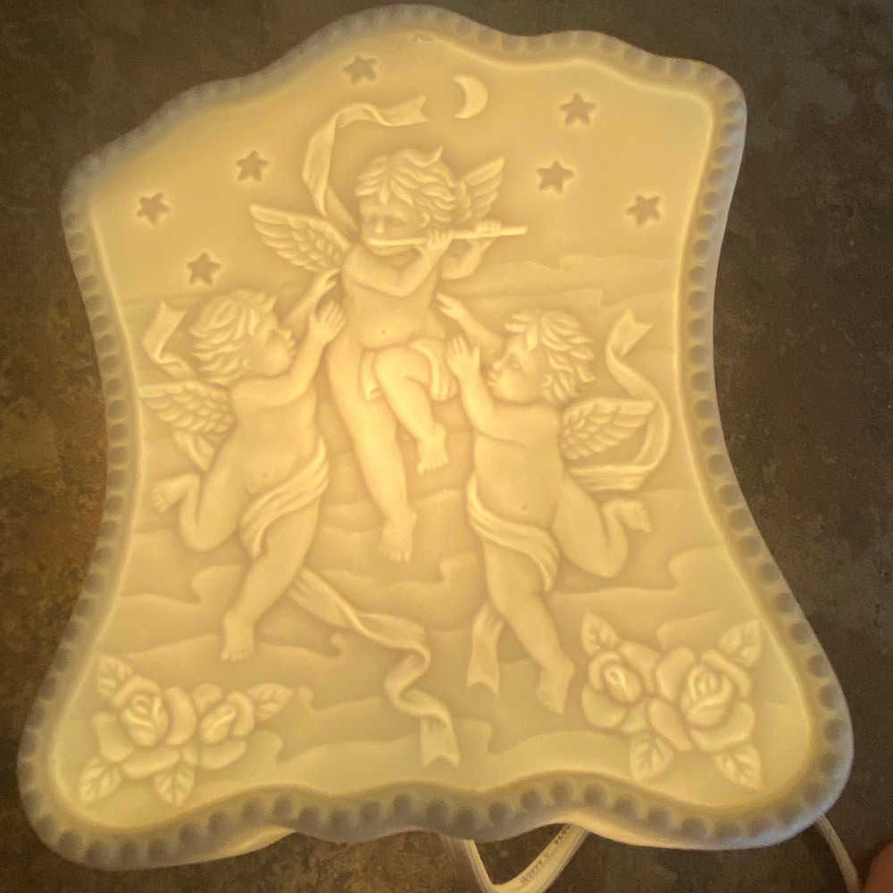 Meico Night Light White Good Vintage 1995 Cherub Angel Porcelain Litho
